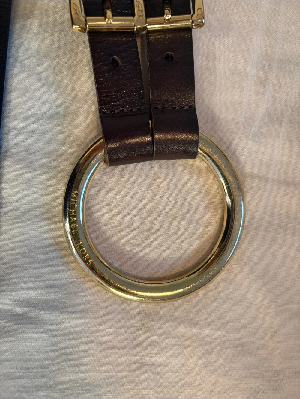 Michael Kors Brown Leather Belt with Gold O-Ring